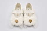 Ballerine Neonata Avorio con Cinturino, Fiocco in Tulle e Cuore – Le Bebé