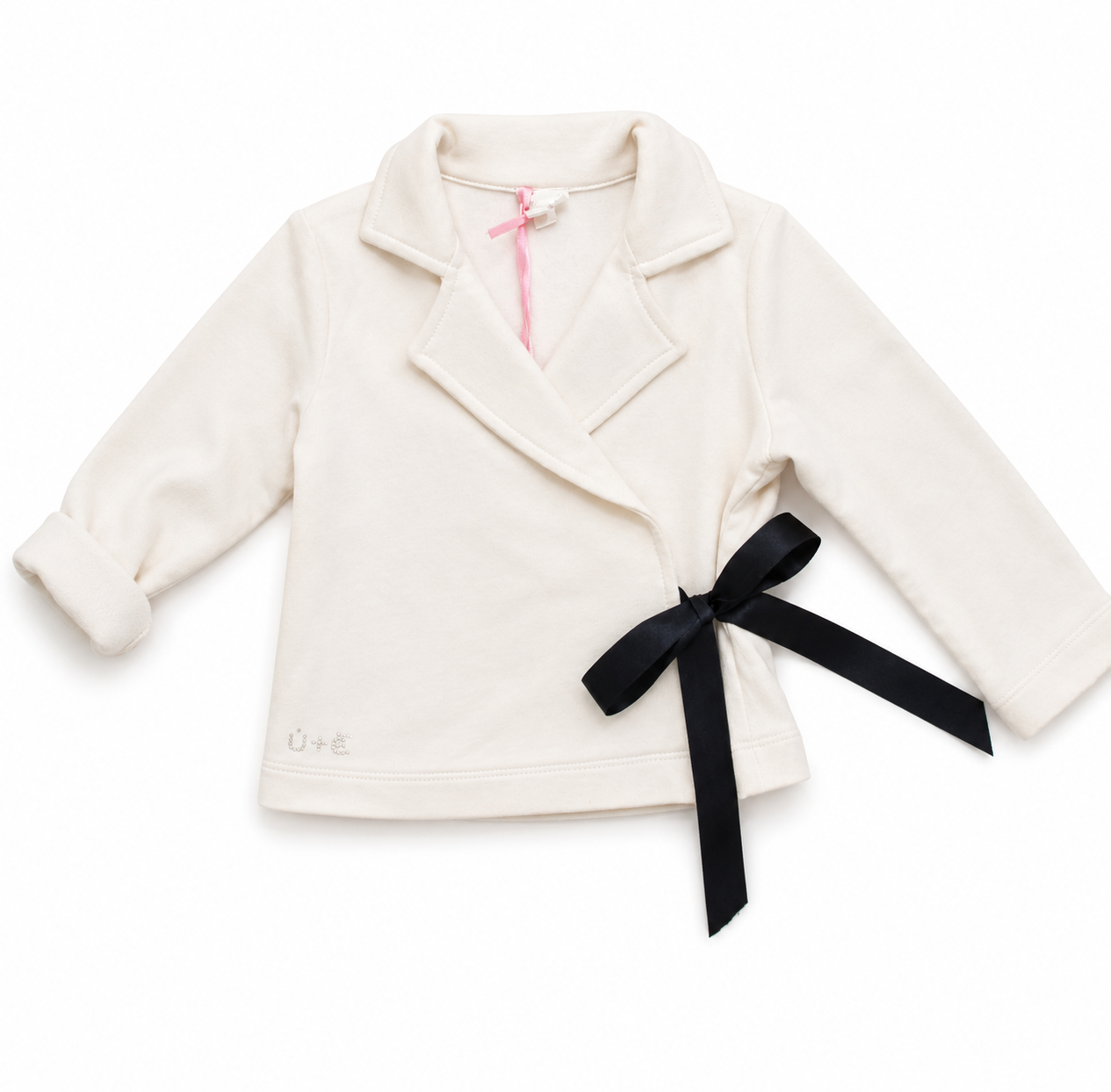 Cardigan Incrociato in Felpa con Fiocco Nero
