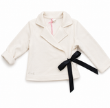 Cardigan Incrociato in Felpa con Fiocco Nero