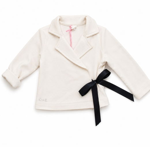 Cardigan Incrociato in Felpa con Fiocco Nero