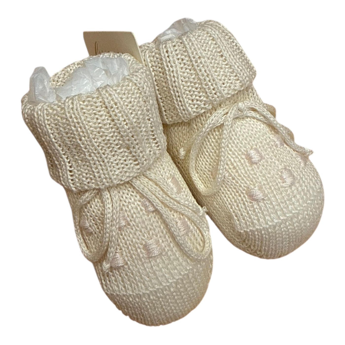 Scarpine Neonato in Maglia Panna con Laccetti