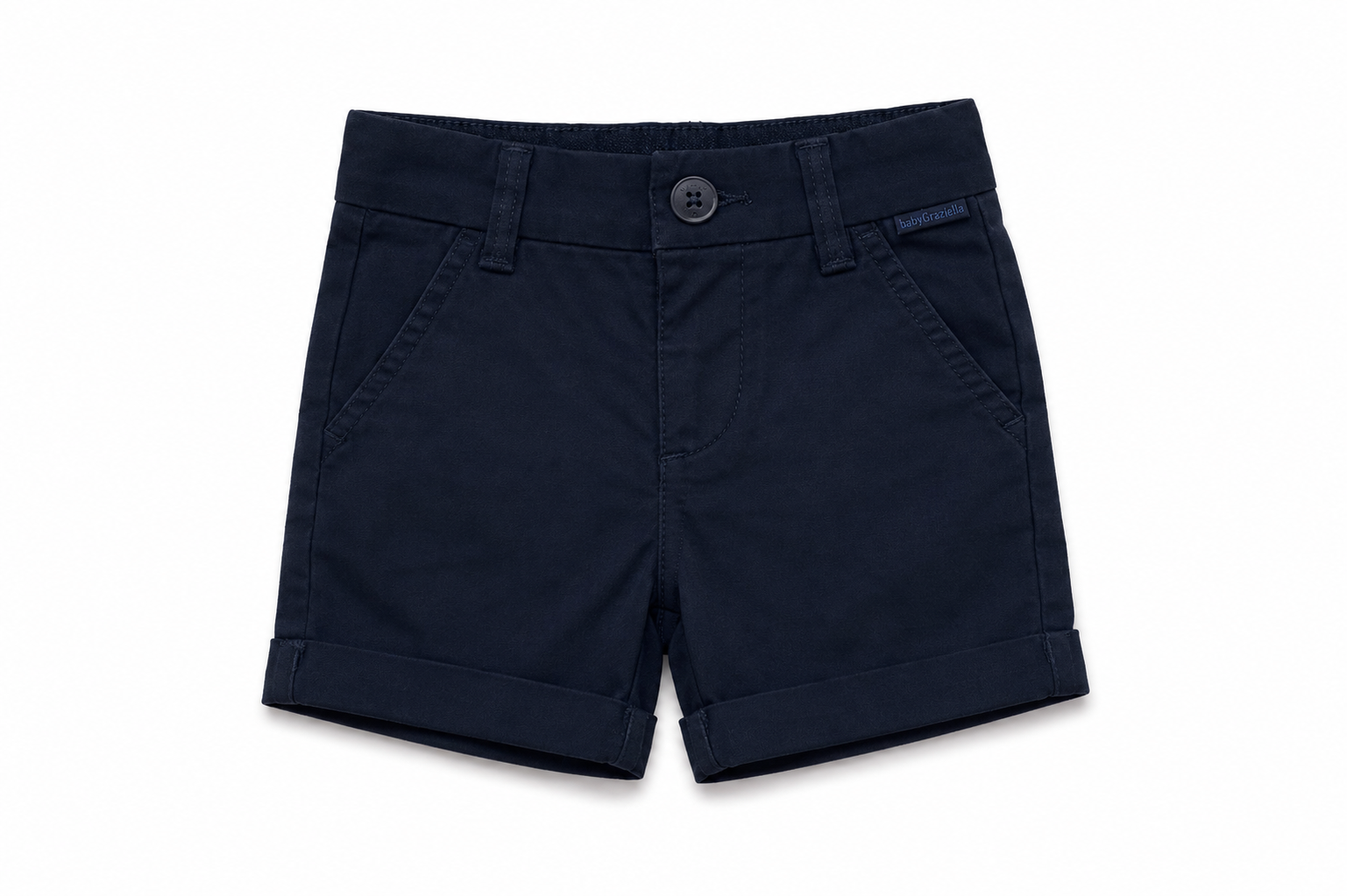 Coordinato Bebebò da neonato con camicia bianca in lino a maniche corte e pantaloncino corto blu navy