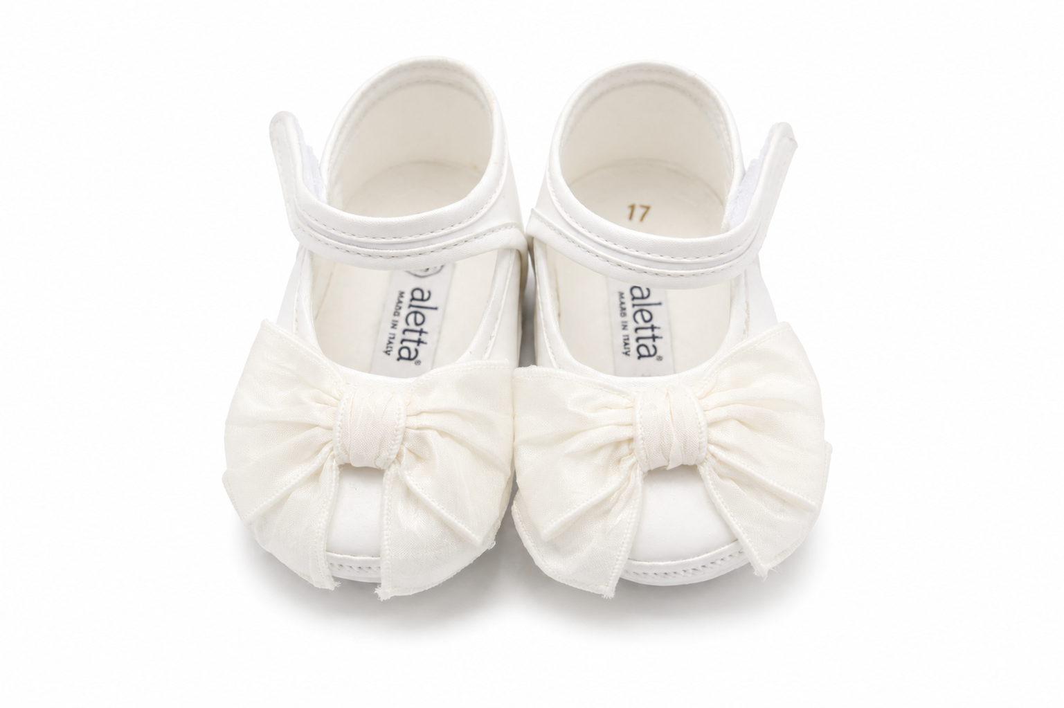 Ballerine Neonata Bianche con Cinturino e Maxi Fiocco – Aletta