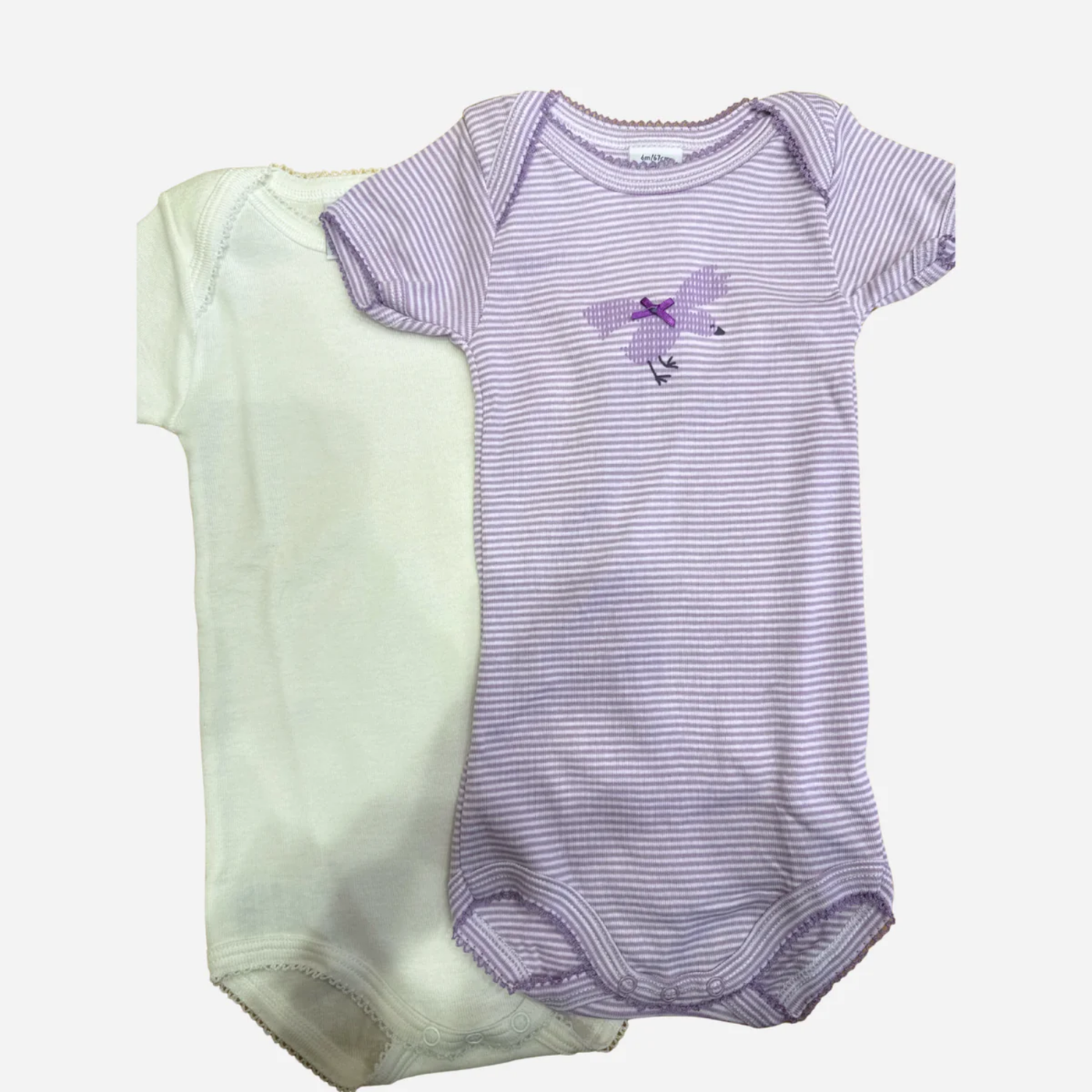 Set 2 Body Neonata Manica Corta Bianco e Righe Lilla