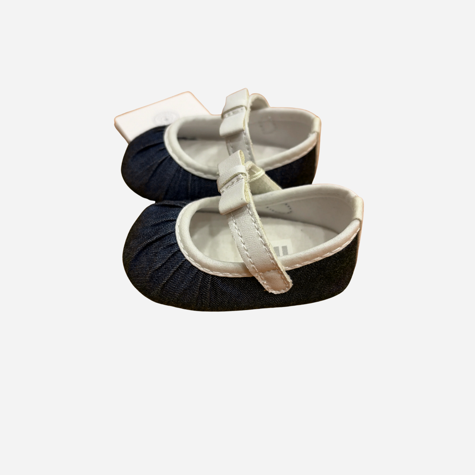 Scarpine Neonata Blu Effetto Jeans con Fiocco Bianco
