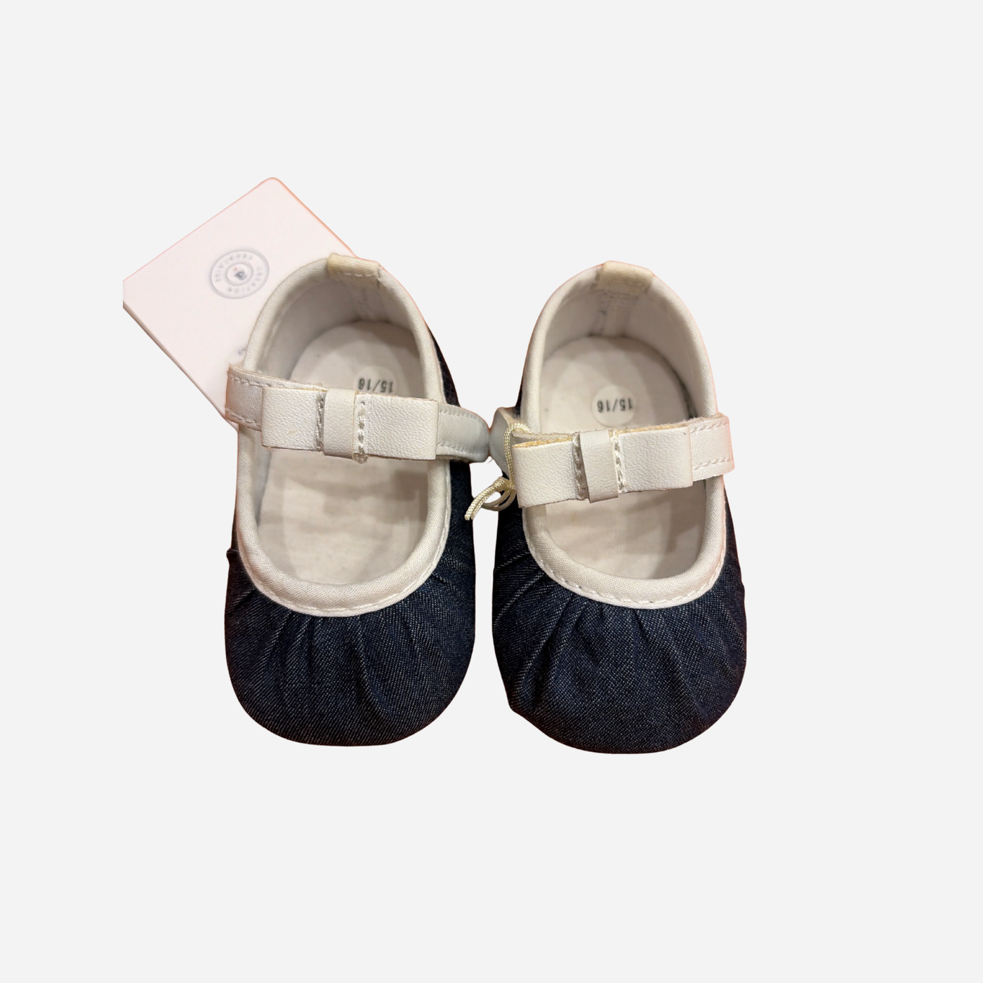Scarpine Neonata Blu Effetto Jeans con Fiocco Bianco