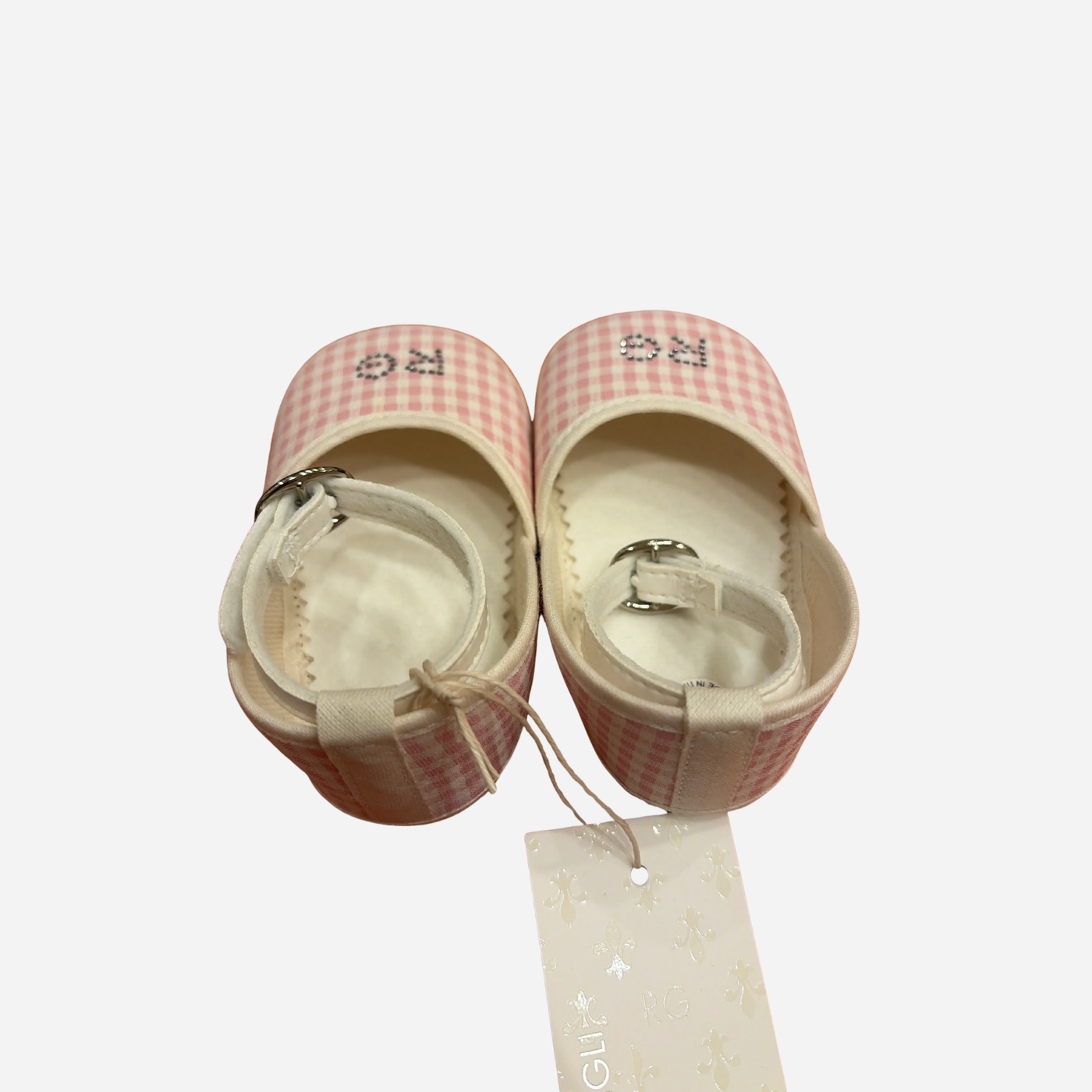 Scarpine Neonata Vichy Rosa con Cinturino e Strass Romeo Gigli