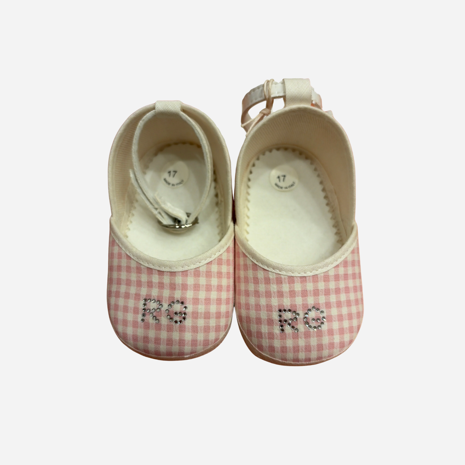 Scarpine Neonata Vichy Rosa con Cinturino e Strass Romeo Gigli