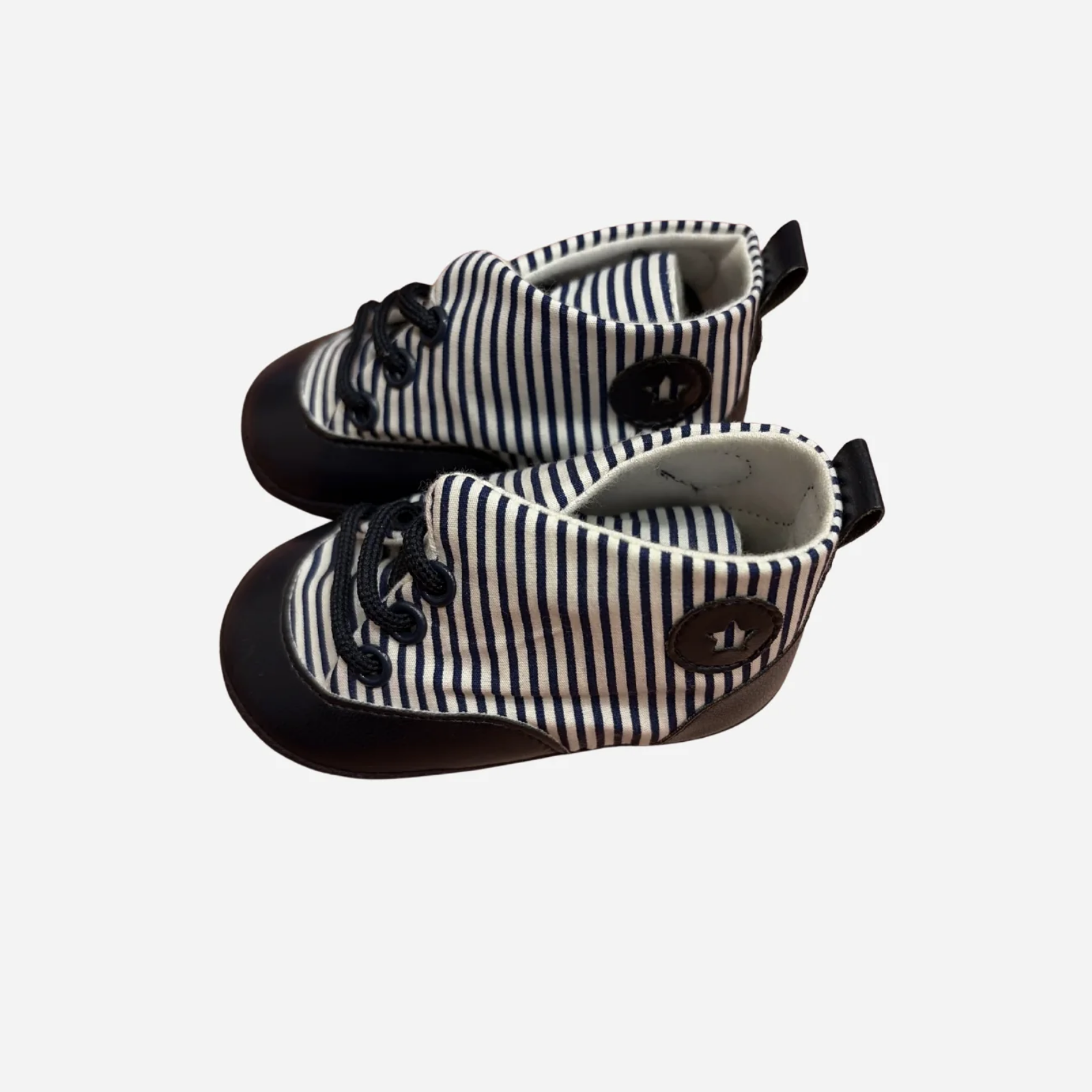 Scarpine Neonato Blu a Righe con Lacci in tessuto Aletta