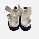 Scarpine Neonato Eleganti Blu e Bianche con Fiocco in Organza
