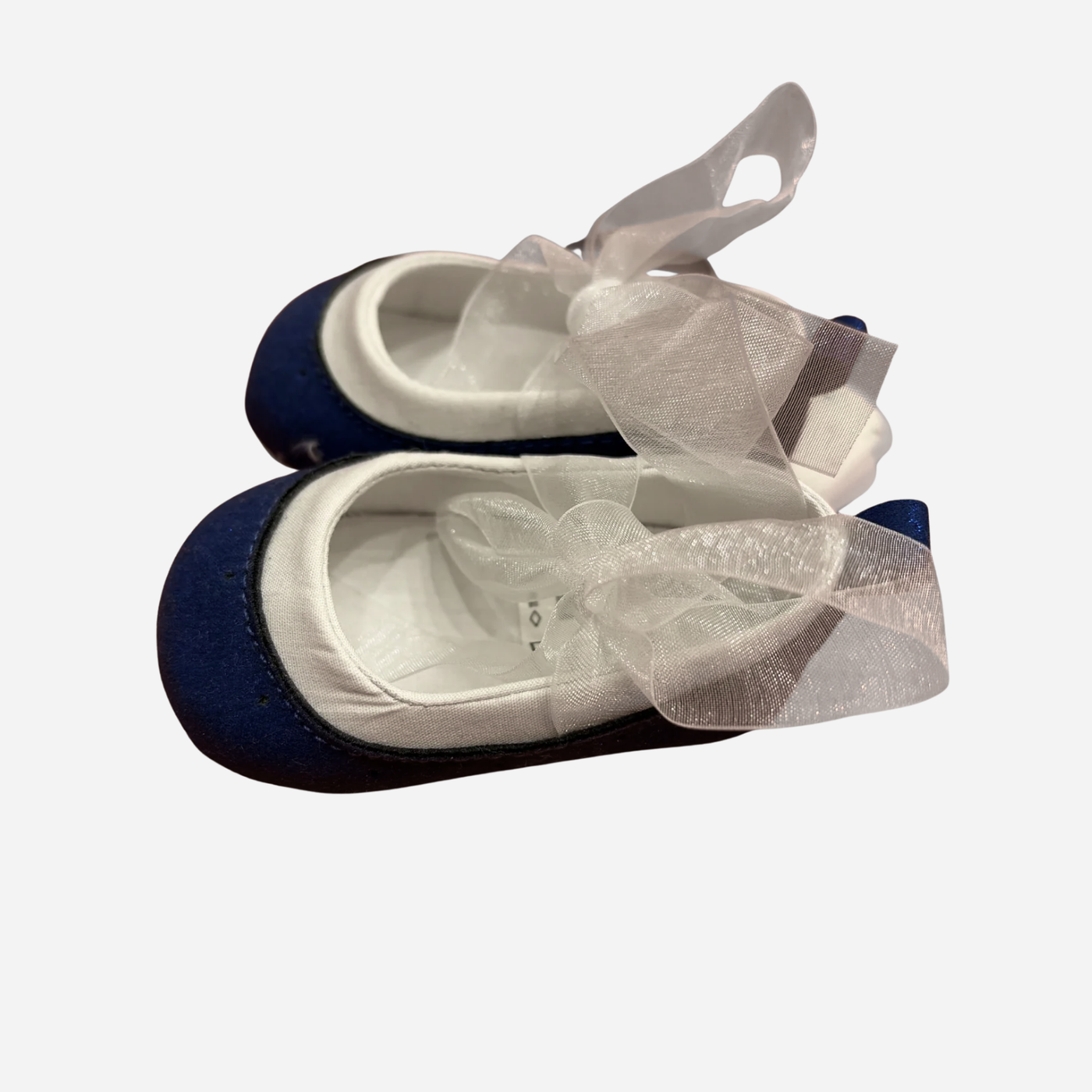 Scarpine Neonato Eleganti Blu e Bianche con Fiocco in Organza