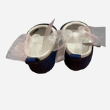 Scarpine Neonato Eleganti Blu e Bianche con Fiocco in Organza
