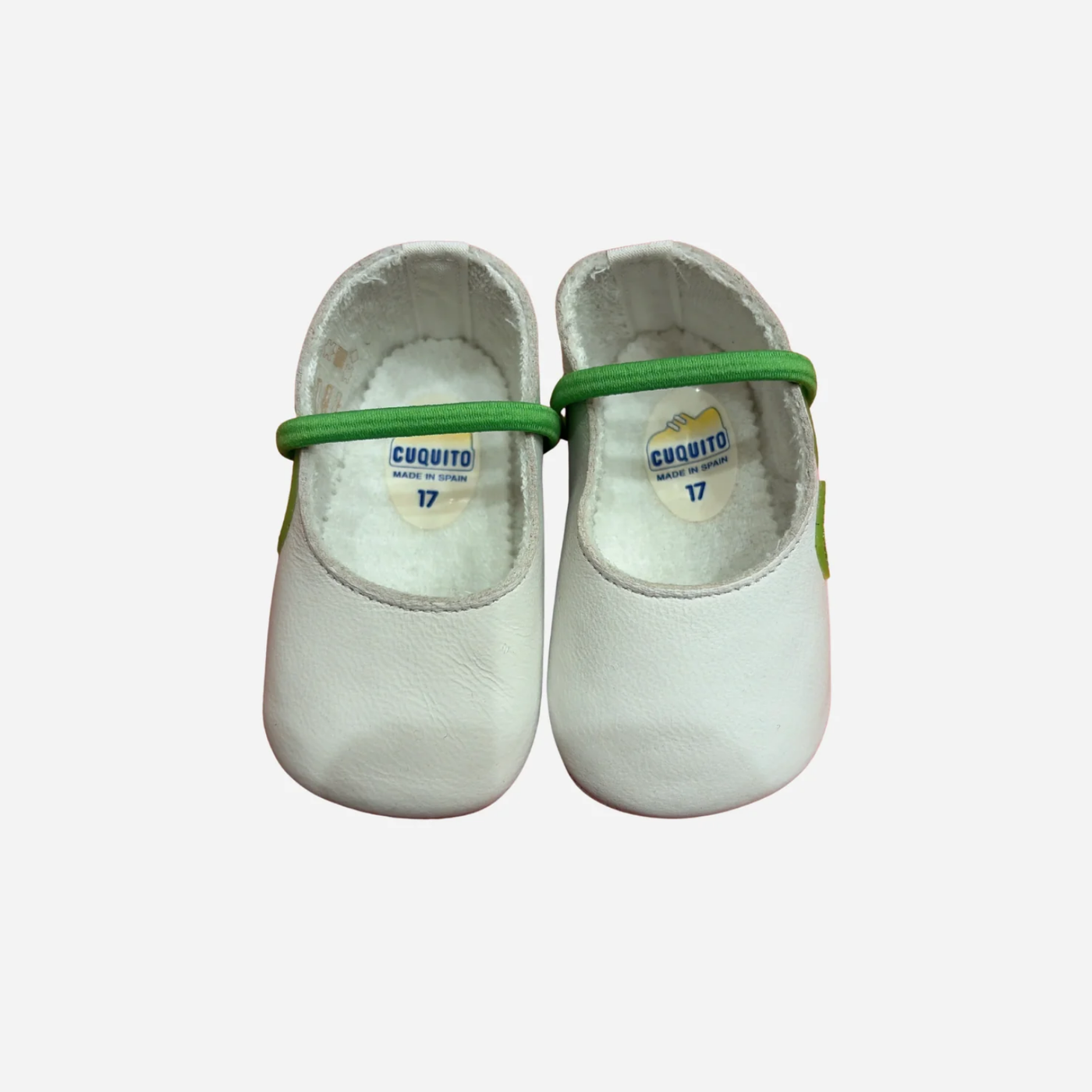 Scarpine Neonato Cuquito Bianche con Elastico Verde