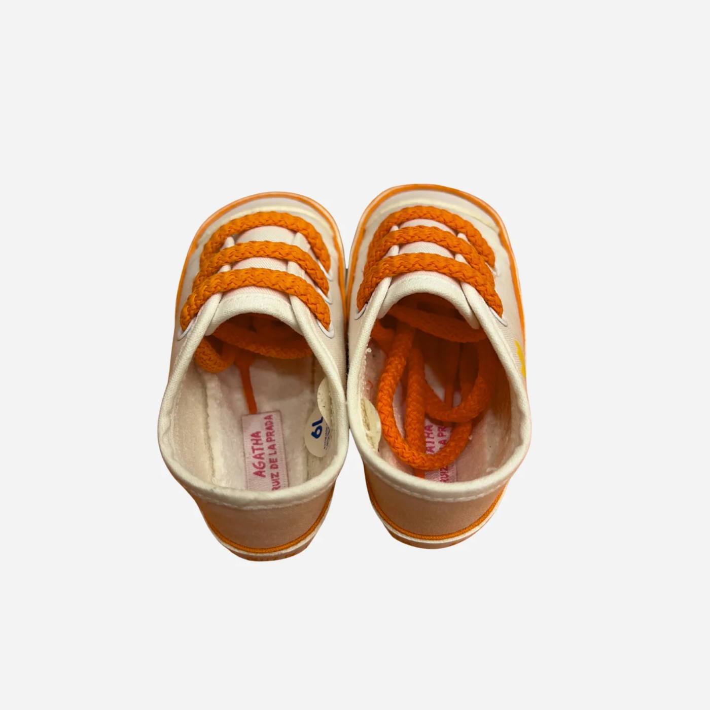 Scarpine Neonato Panna con Lacci Arancioni Coquito