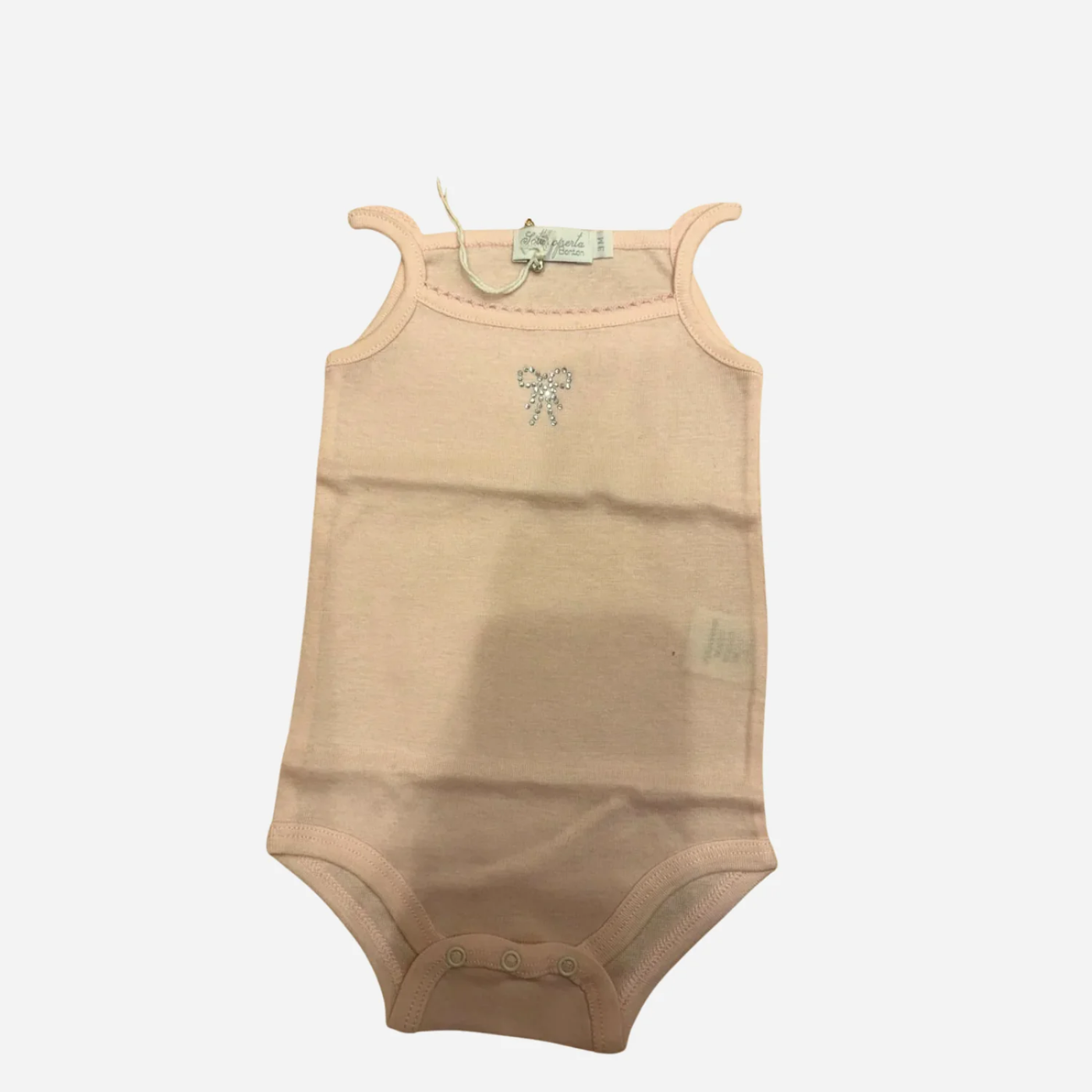Body Neonata Rosa Cipria con Spalline e Fiocco Strass