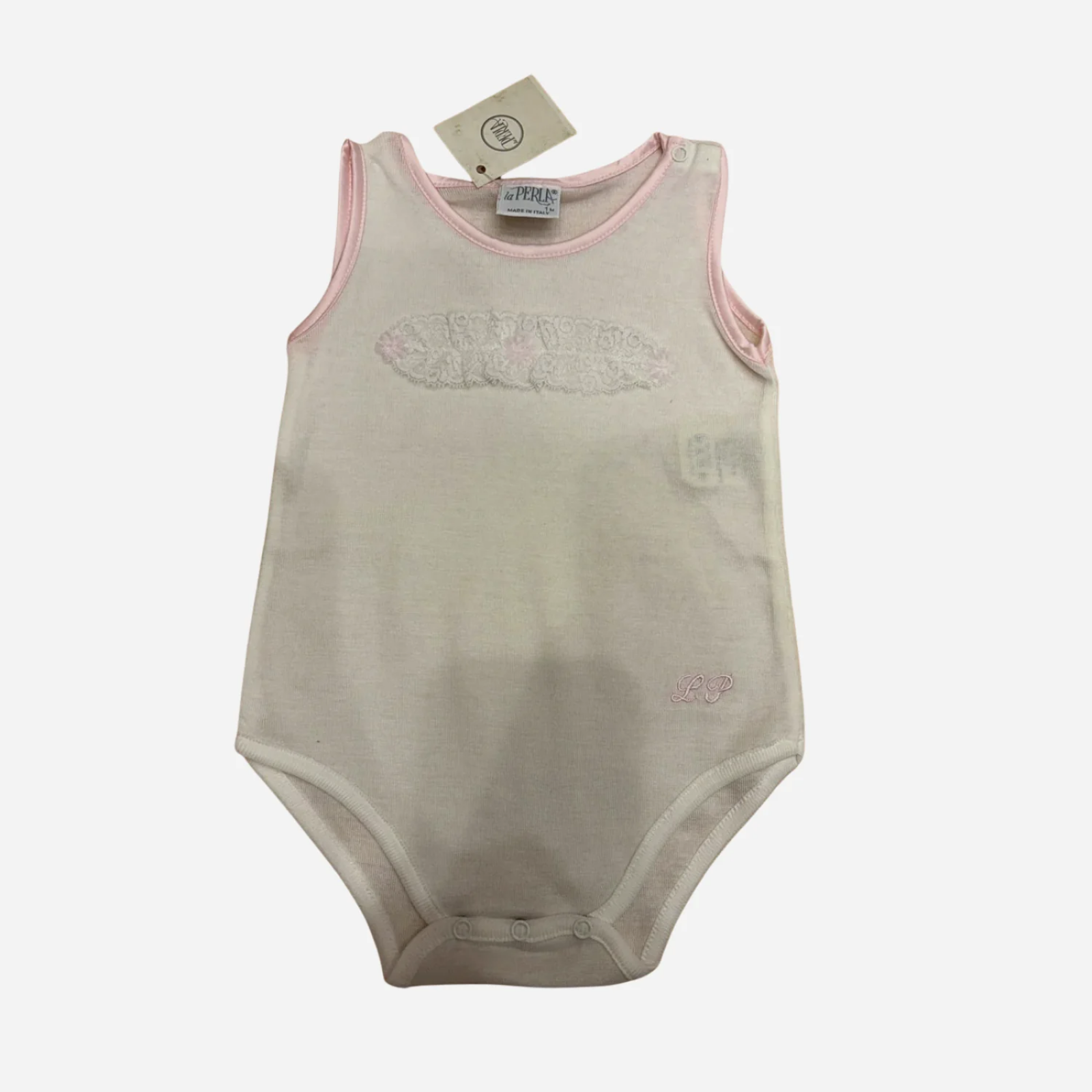 Body Neonata La Perla Panna con Profili Rosa e Pizzo