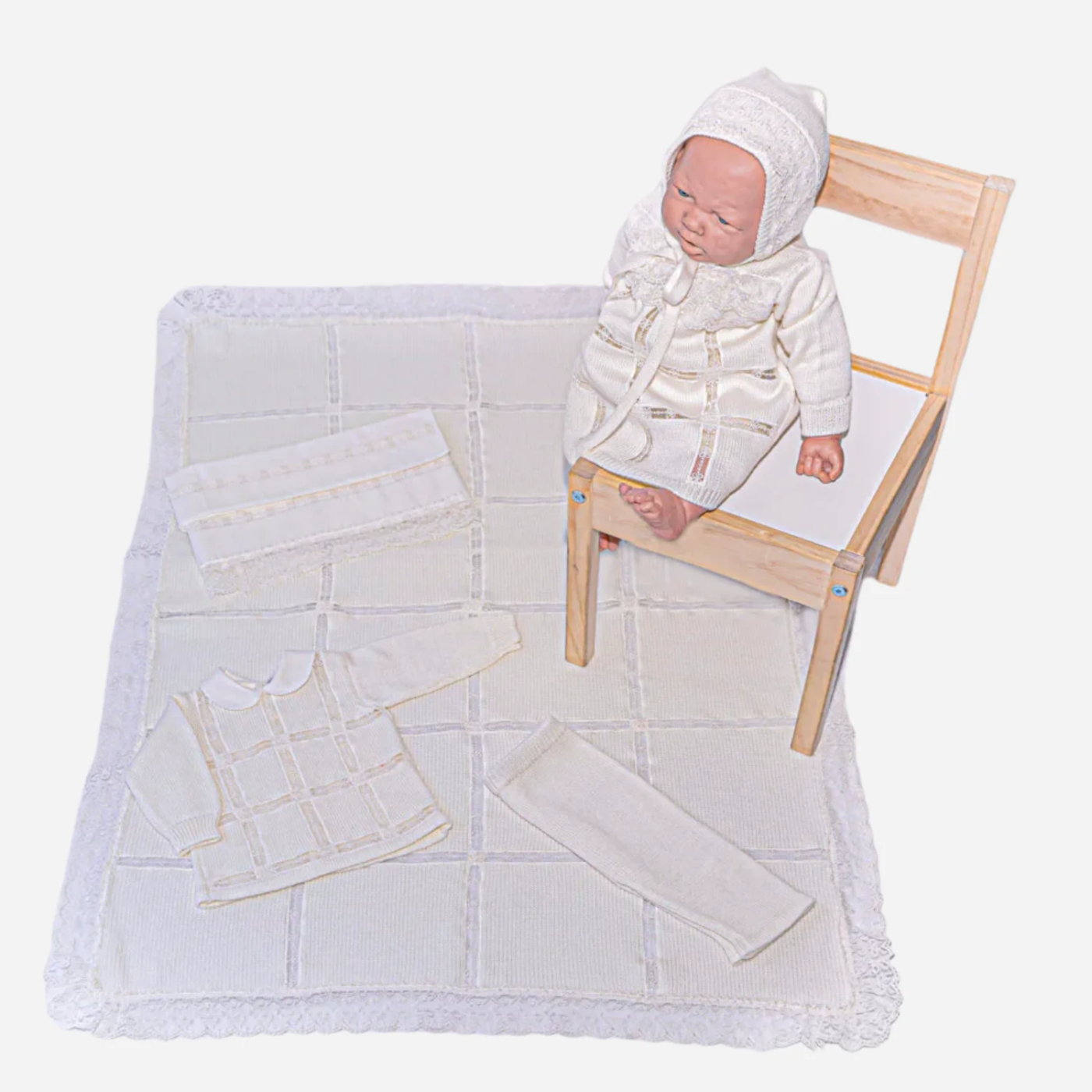 Set Nascita Neonato Panna con Copertina, Completo e Cuffietta