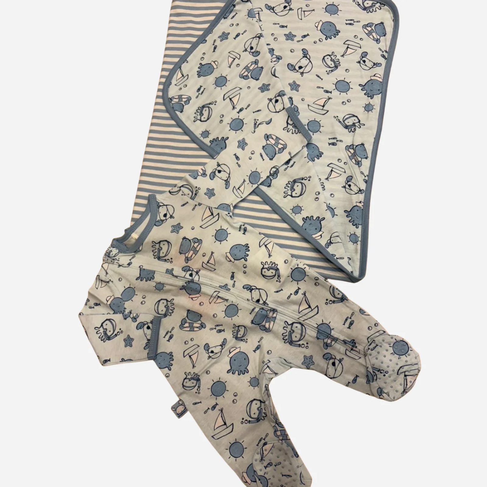 Set Neonato Azzurro con Tutina e Copertina Fantasia Mare