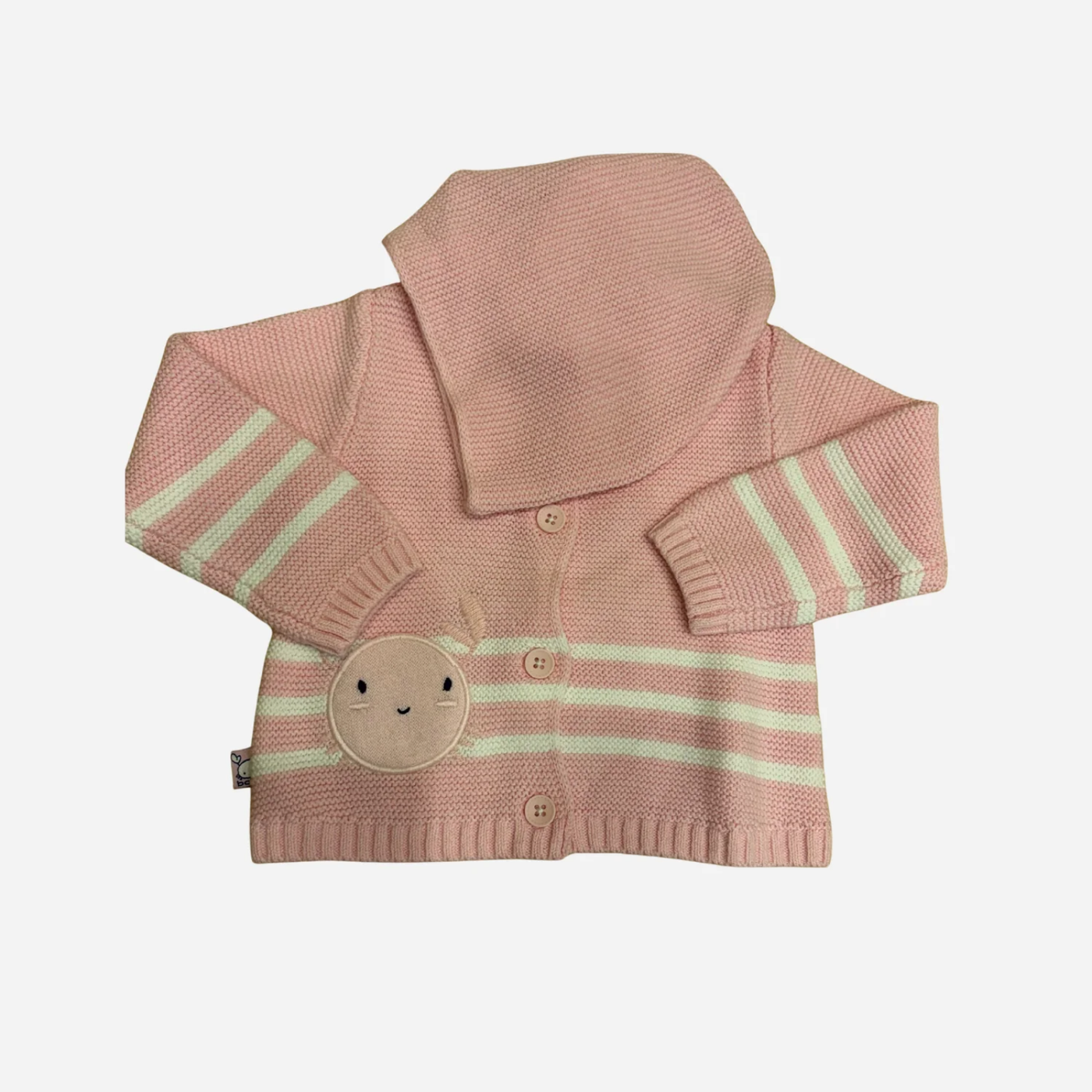 Giacchina Neonata Rosa in Maglia con Cappuccio e Ricamo