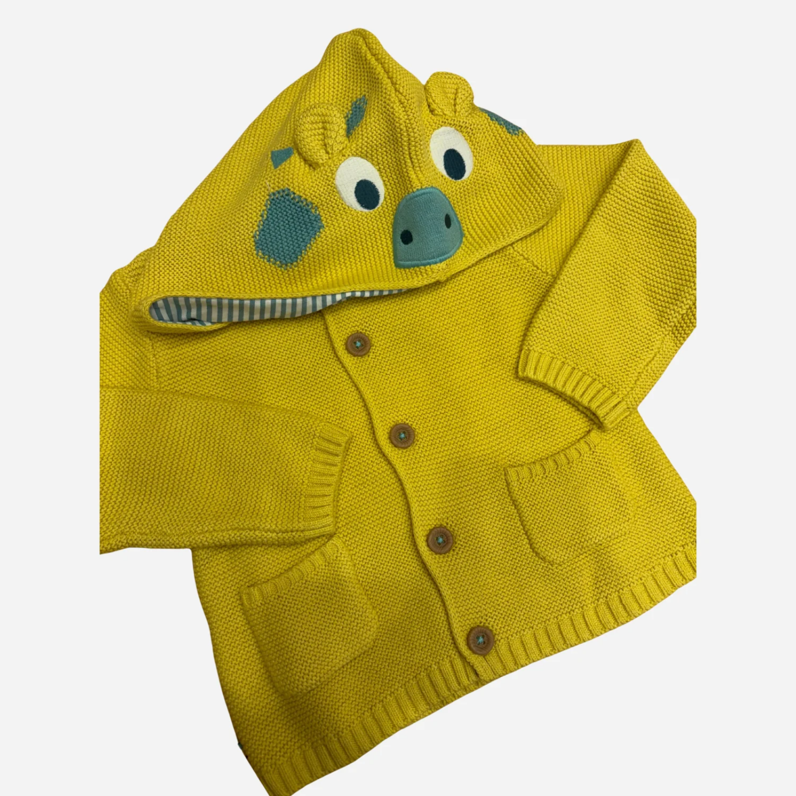 Giacchina Neonato Gialla in Maglia con Cappuccio Animaletto