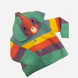 Giacchina Neonato Multicolor in Maglia con Cappuccio Animaletto