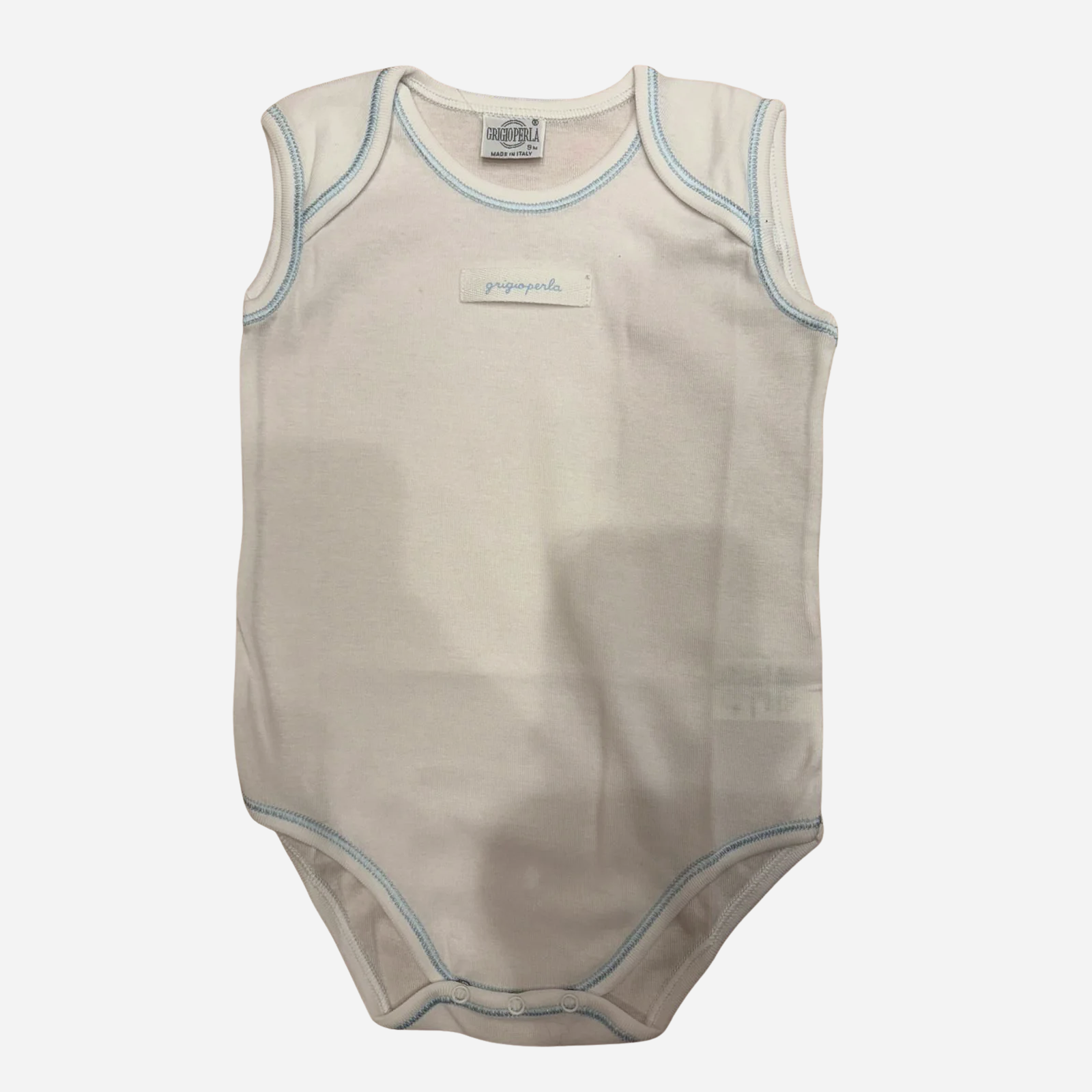 Body Neonato Smanicato Grigioperla Bianco con Profili Azzurri