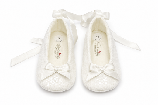 Ballerine Neonata Avorio con Paillettes, Fiocco e Nastri – Baby Graziella