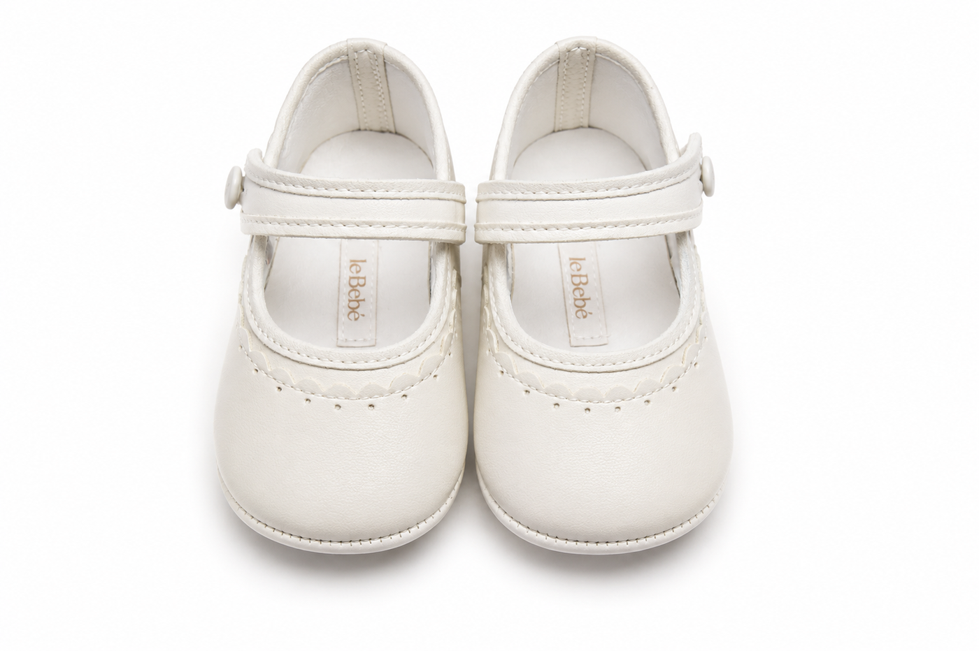 Ballerine Neonata Avorio con Cinturino e Bordo Traforato – Le Bebé