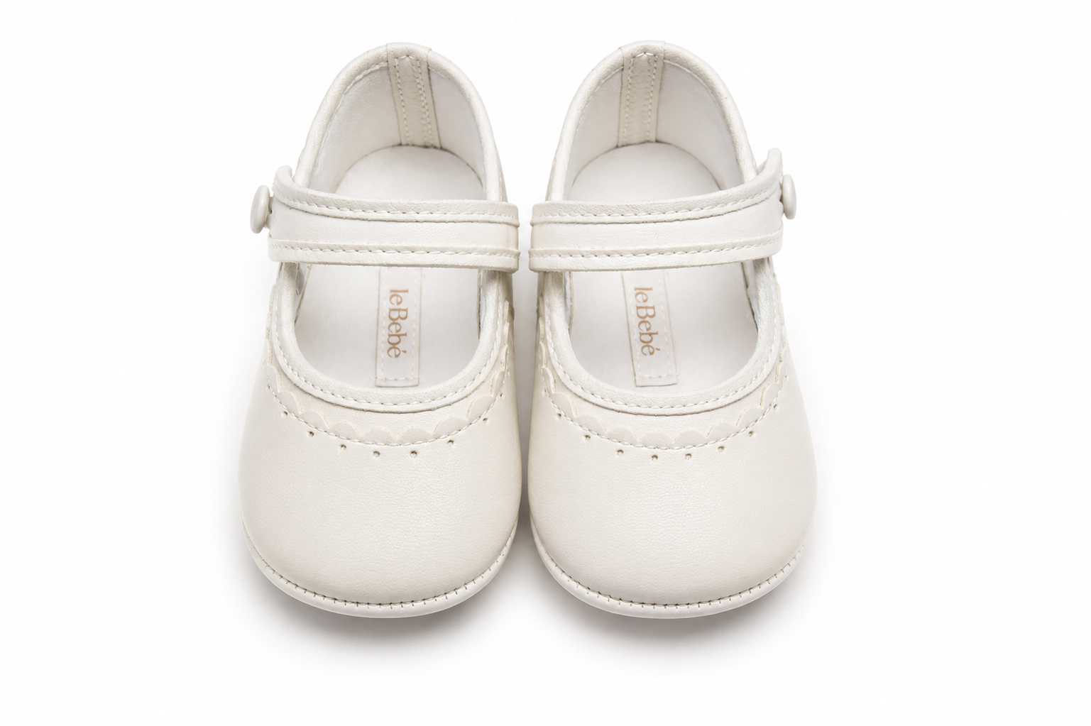 Ballerine Neonata Avorio con Cinturino e Bordo Traforato – Le Bebé