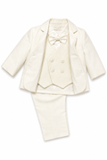 Completo Elegante Bambino Panna con Giacca, Camicia, Gilet, Papillon e Pantalone – Bimbalò