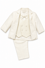 Completo Elegante Bambino Panna con Giacca, Camicia, Gilet, Papillon e Pantalone – Bimbalò