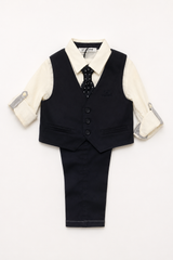 Completo cerimonia Gianfranco Ferré da bambino con camicia avorio, gilet, cravatta e pantalone blu navy