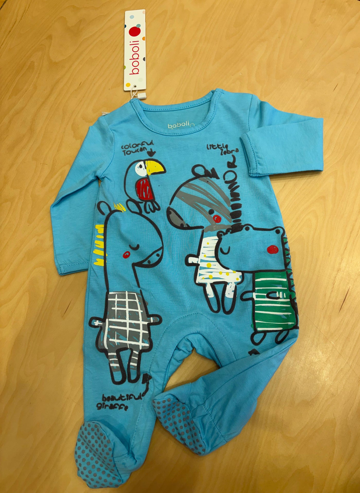 Tutina neonato Boboli in cotone con stampa animaletti – manica lunga con piedini