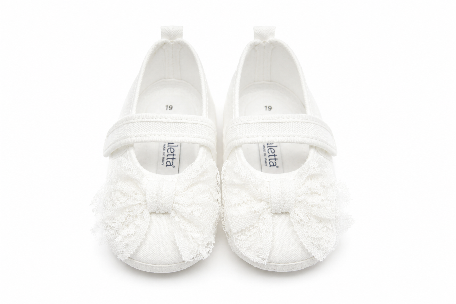 Ballerine Neonata Bianche con Maxi Fiocco in Pizzo – Aletta