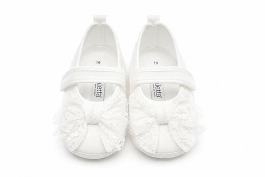 Ballerine Neonata Bianche con Maxi Fiocco in Pizzo – Aletta