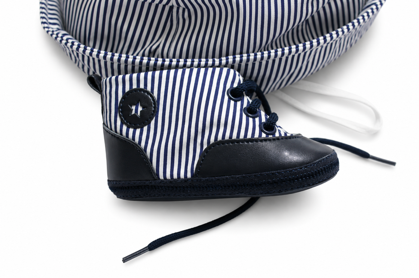 Set Cerimonia Neonato 3 Pezzi Pagliaccetto Blu Navy a Righe – Aletta