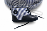 Set Cerimonia Neonato 3 Pezzi Pagliaccetto Blu Navy a Righe – Aletta