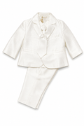 Completo elegante Bimbalò da bambino bianco con giacca, camicia, cravatta e pantalone lungo