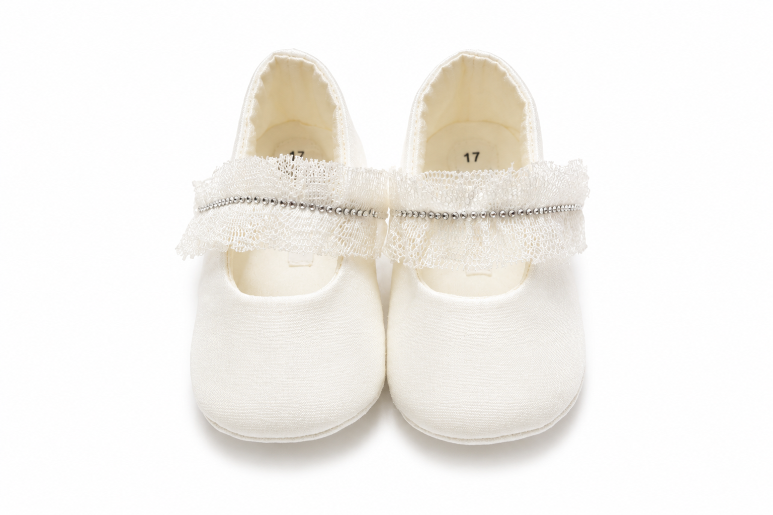 Ballerine Neonata Avorio con Pizzo e Strass – Le Bebé