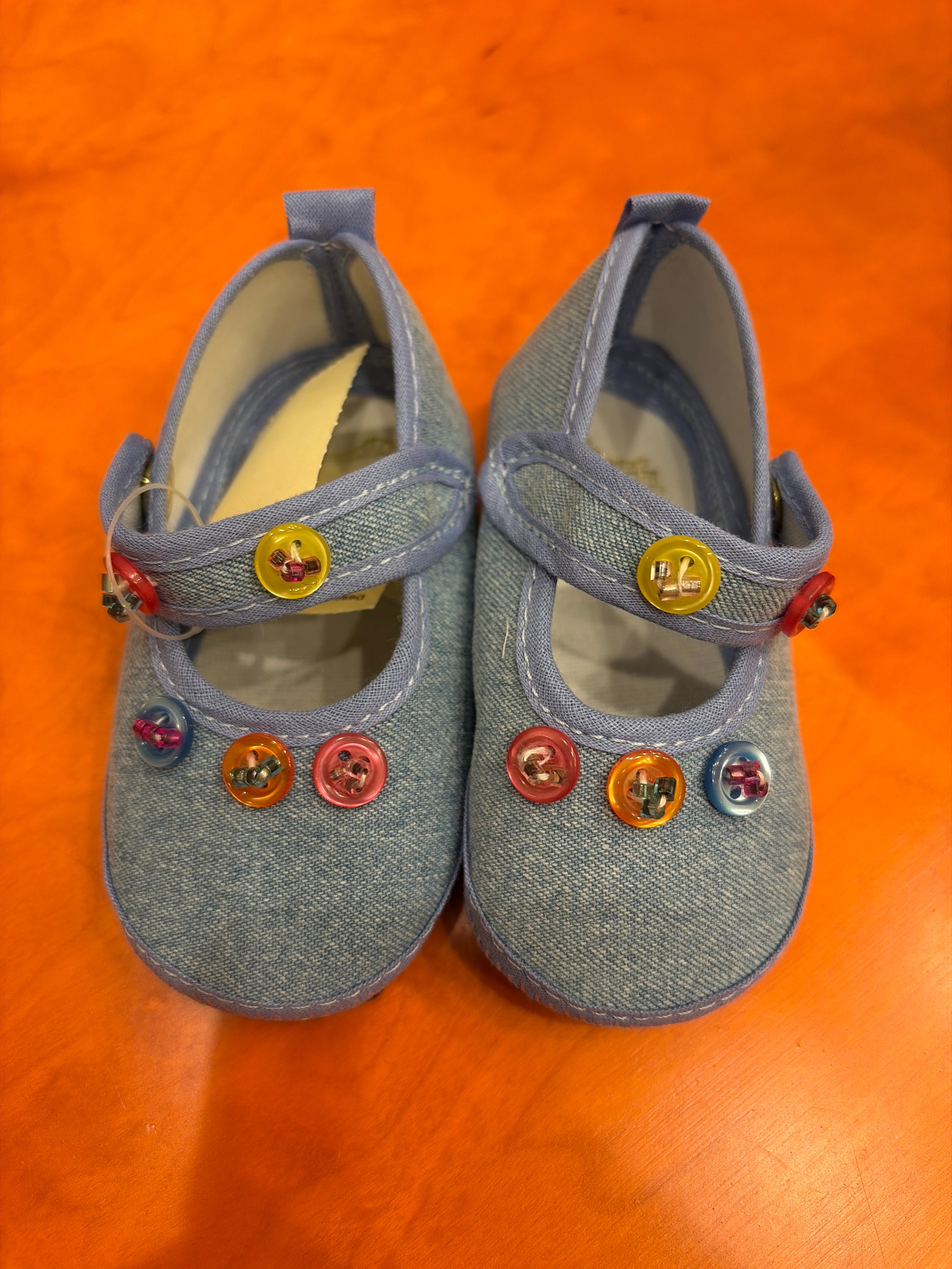 Ballerine Bambina Jeans con Cinturino a Strappo e Bottoni Decorativi Multicolor - Il Trenino