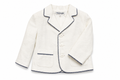 Giacca Baby Graziella da bambino in lino bianco con revers, tasche e bordi blu a contrasto