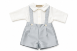 Set cerimonia La Stupenderia da neonato con culotte, bretelle, body camicia ricamato e giacchino con revers