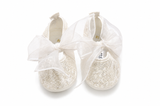 Ballerine Neonata Avorio con Paillettes e Fiocchi in Organza – Aletta