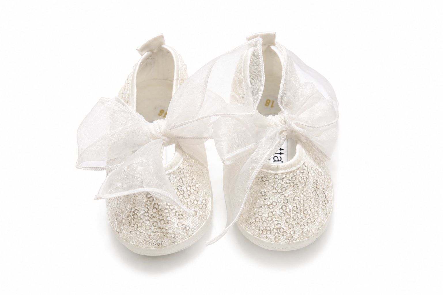Ballerine Neonata Avorio con Paillettes e Fiocchi in Organza – Aletta