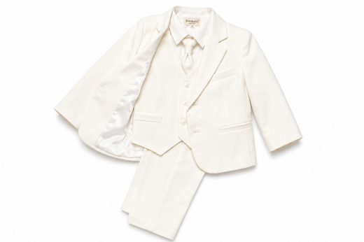 Completo elegante Bimbalò da bambino 5 pezzi color panna con giacca, gilet e pantalone