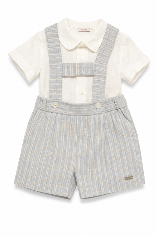 Completo Elegante Bambino con Body Camicia e Salopette Corta – Le Bebé
