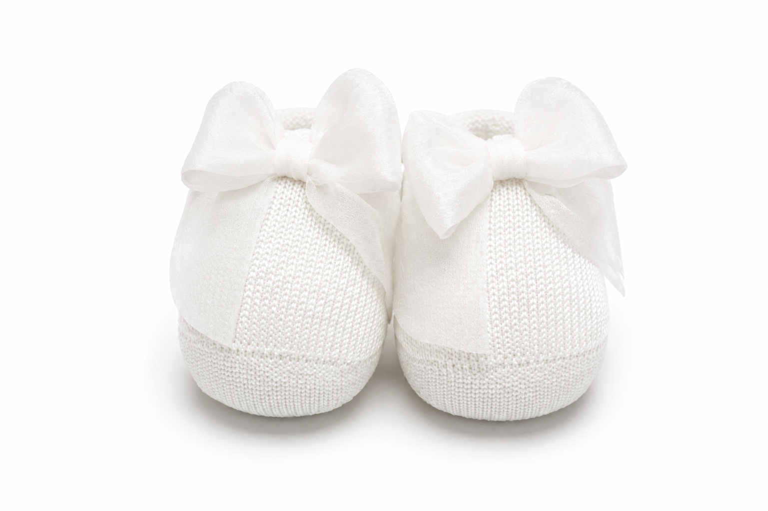 Scarpine Neonata Bianche con Fiocchi in Organza – Story Loris