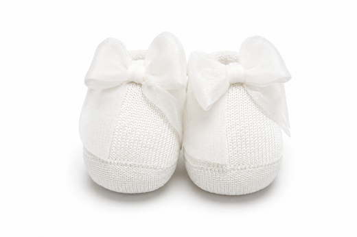 Scarpine Neonata Bianche con Fiocchi in Organza – Story Loris