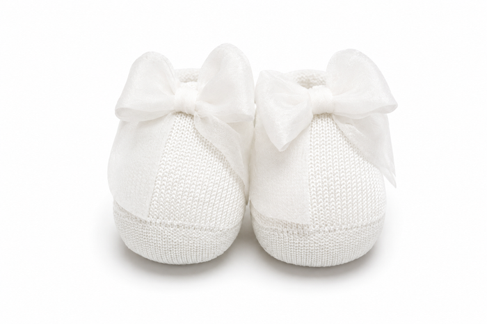 Scarpine Neonata Bianche con Fiocchi in Organza – Story Loris