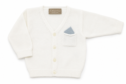 Cardigan La Stupenderia da neonato bianco con taschino e dettaglio cielo